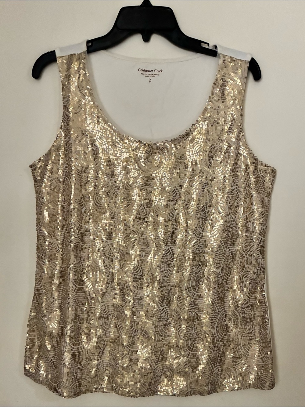 Coldwater Creek Champagne Sequin Scoop Neck Tank